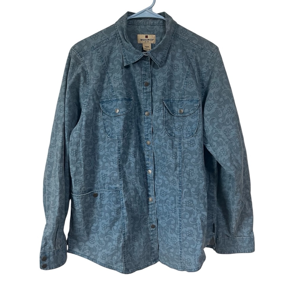 Woolwich women’s denim button down vintage blue jay floral size large